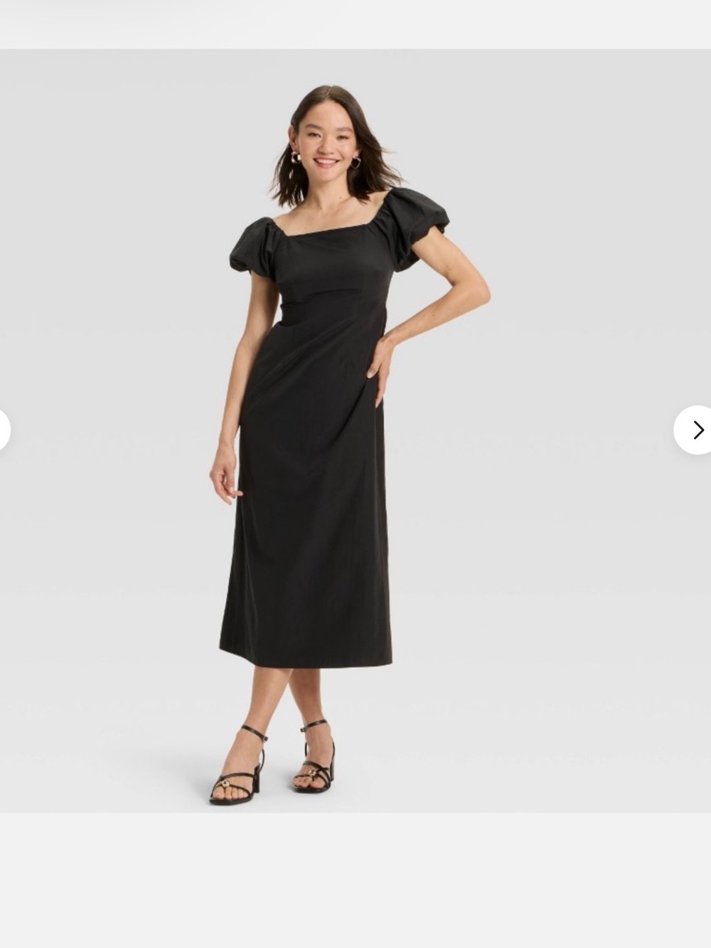 a new day Black Square-Neck Puff-Sleeve Midi Dress